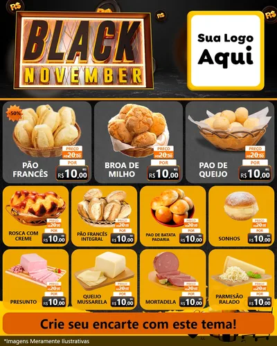 Modelo de Rede Social para Feed Instagram com o tema Black November para Padaria
