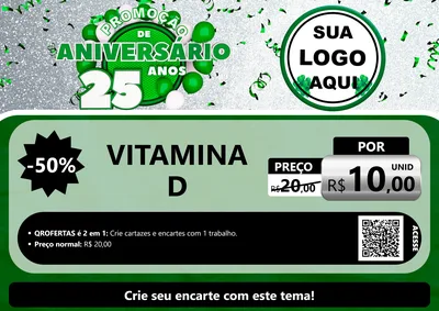 Modelo de Cartaz para Cartaz A4 Horizontal com o tema Promoção de Aniversário - 25 Anos para Farmácia