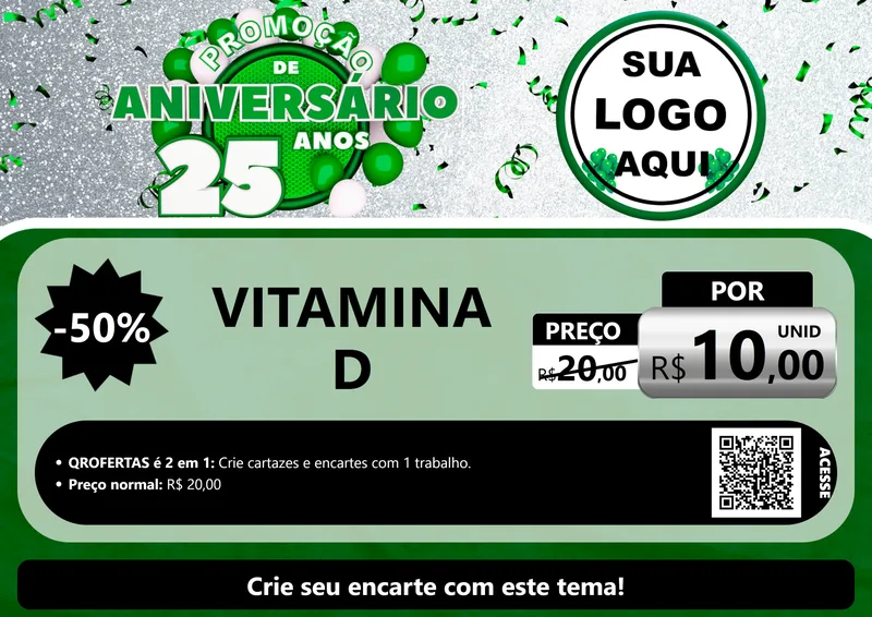 Modelo de Cartaz para Cartaz A4 Horizontal com o tema Promoção de Aniversário - 25 Anos para Farmácia