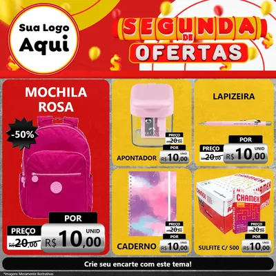 Modelo de Rede Social para Feed Facebook com o tema Segunda de Ofertas para Papelaria