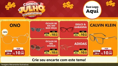 Modelo de TV para TV Horizontal com o tema Comece Julho Economizando para Óticas