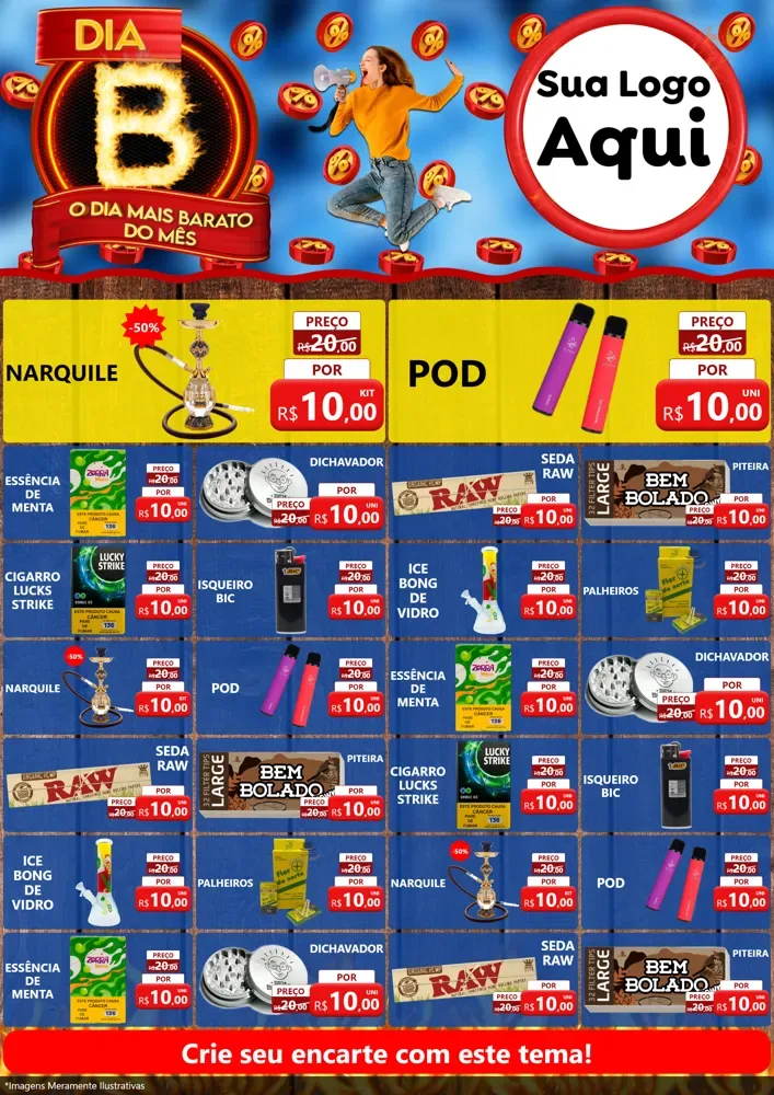 Modelo de Encarte para Encarte A4 Vertical com o tema Dia B - O Dia Mais Barato Do Mês para Tabacaria