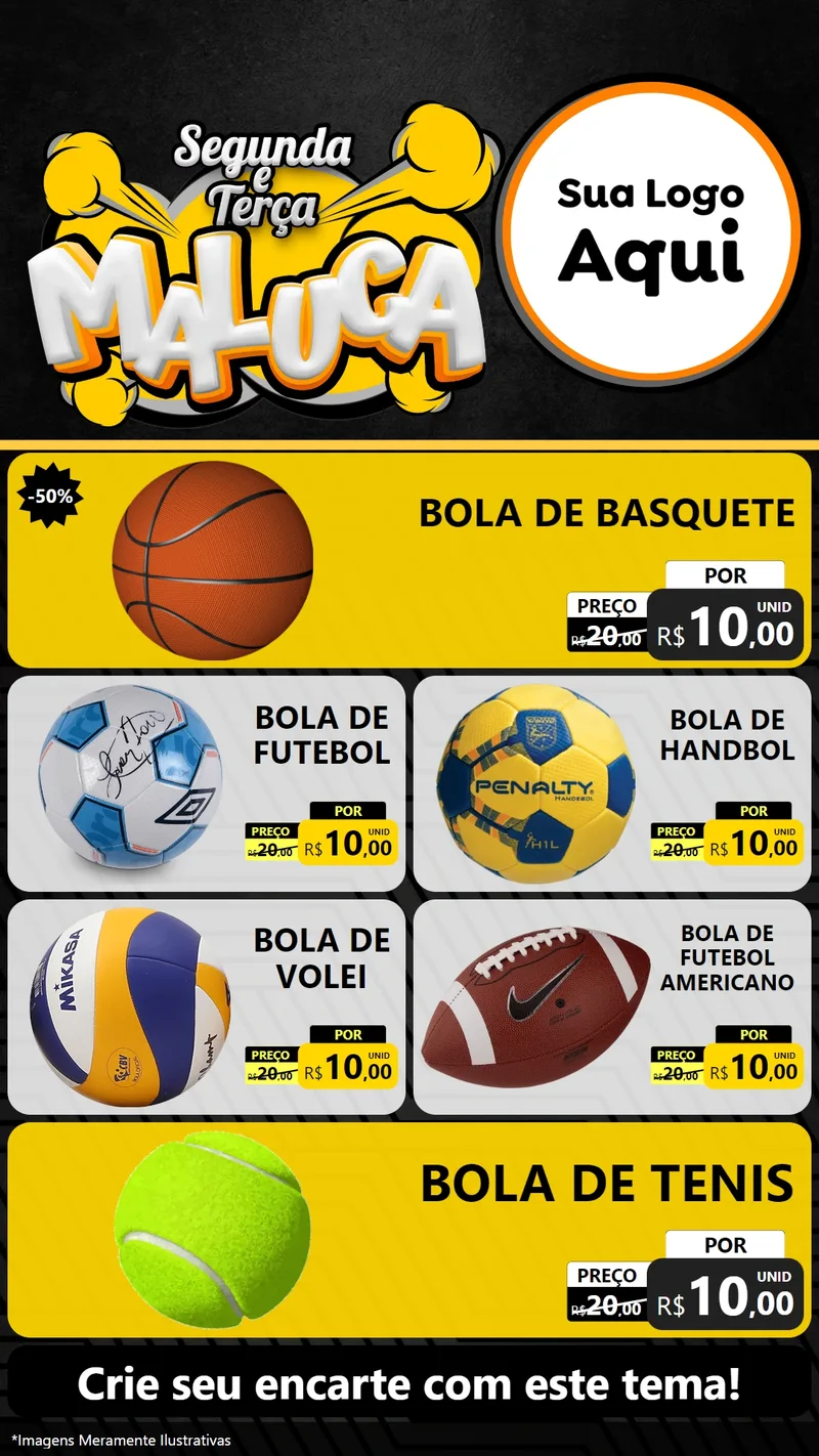 Modelo de TV para TV Vertical com o tema Segunda e Terça Maluca para Artigos Esportivos