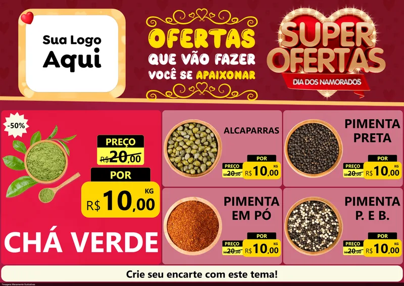 Modelo de Encarte para Encarte A4 Horizontal com o tema Dia dos Namorados para Produtos Naturais