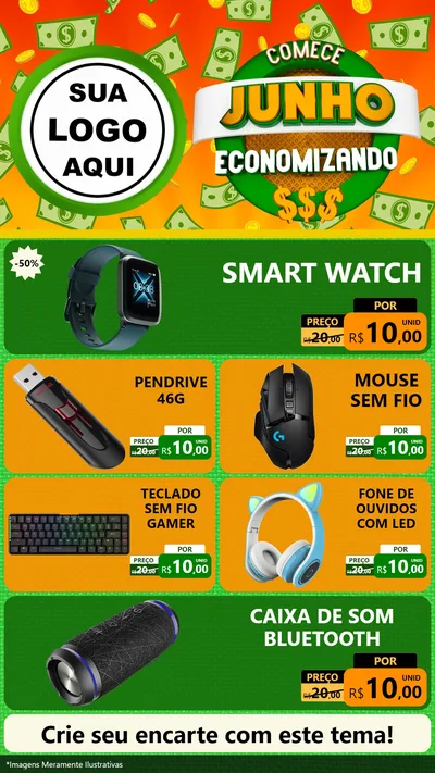 Modelo de TV para TV Vertical com o tema Comece Junho Economizando para Informática