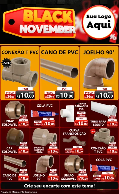 Modelo de Encarte para Encarte Grande com o tema Black November para Tubos e conexões