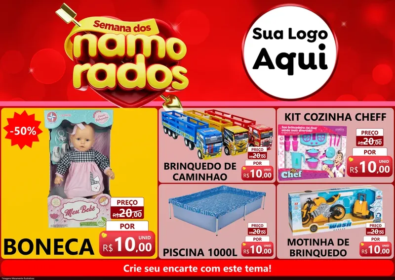 Modelo de Encarte para Encarte A4 Horizontal com o tema Semana dos namorados para Brinquedos