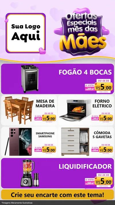 Modelo de TV para TV Vertical com o tema Ofertas Especiais - Mês das Mães para Móveis e Eletro