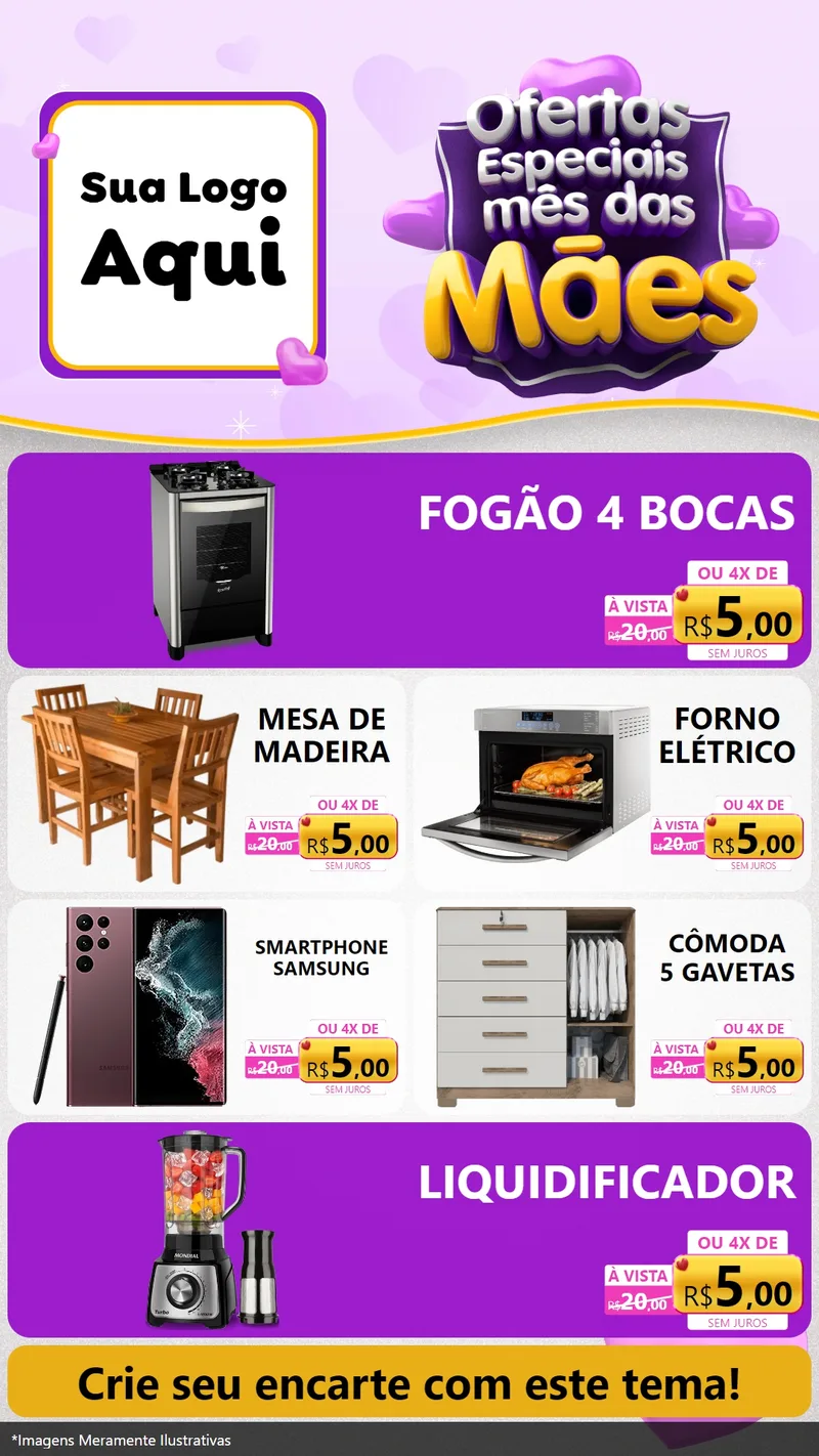 Modelo de TV para TV Vertical com o tema Ofertas Especiais - Mês das Mães para Móveis e Eletro