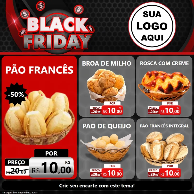 Modelo de Rede Social para Feed Facebook com o tema Black Friday para Padaria