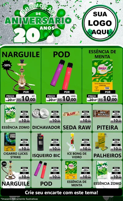Modelo de Encarte para Encarte Grande com o tema Promoção de Aniversário - 20 Anos para Tabacaria