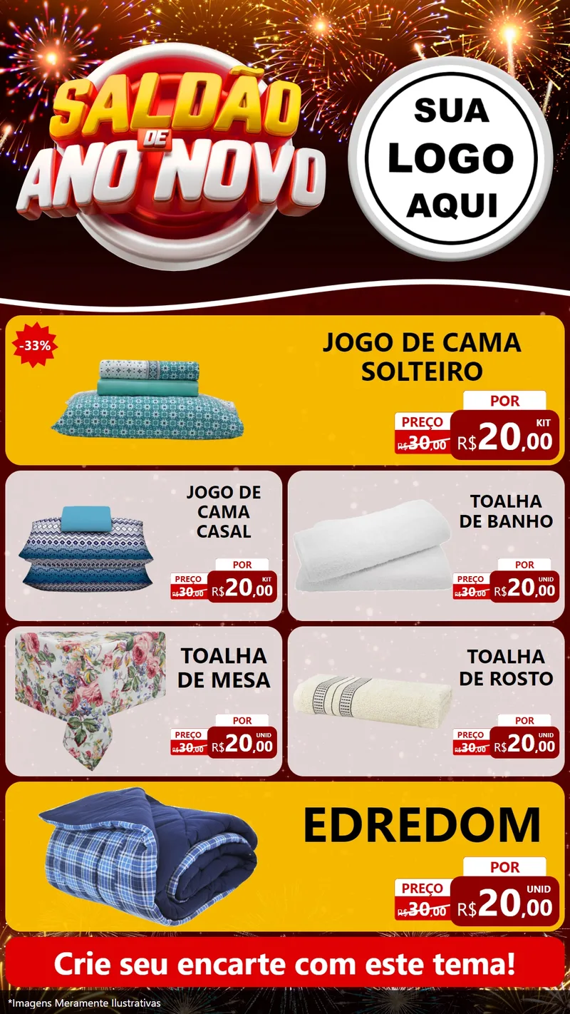 Modelo de TV para TV Vertical com o tema Saldão de Ano Novo para Cama, Mesa e Banho