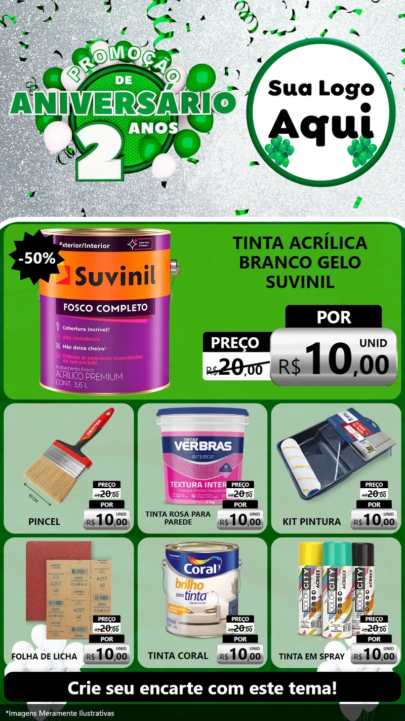 Modelo de Rede Social para Stories com o tema Promoção de Aniversário - 2 Anos para Tintas e Ferramentas