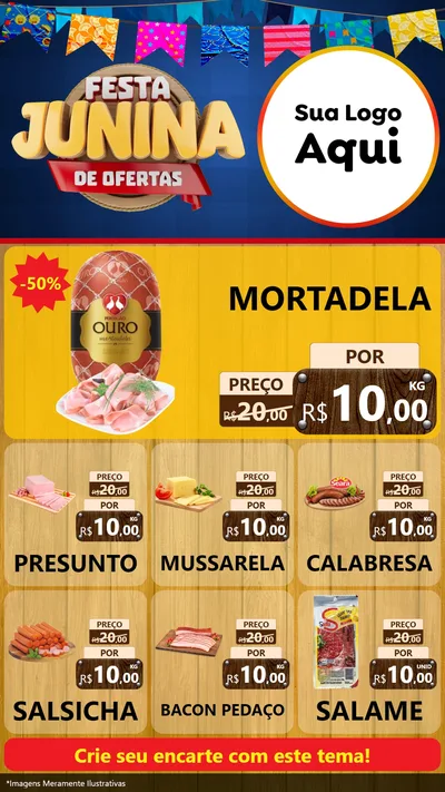 Modelo de Rede Social para Stories com o tema Festa Junina de Ofertas para Frios e Laticínios