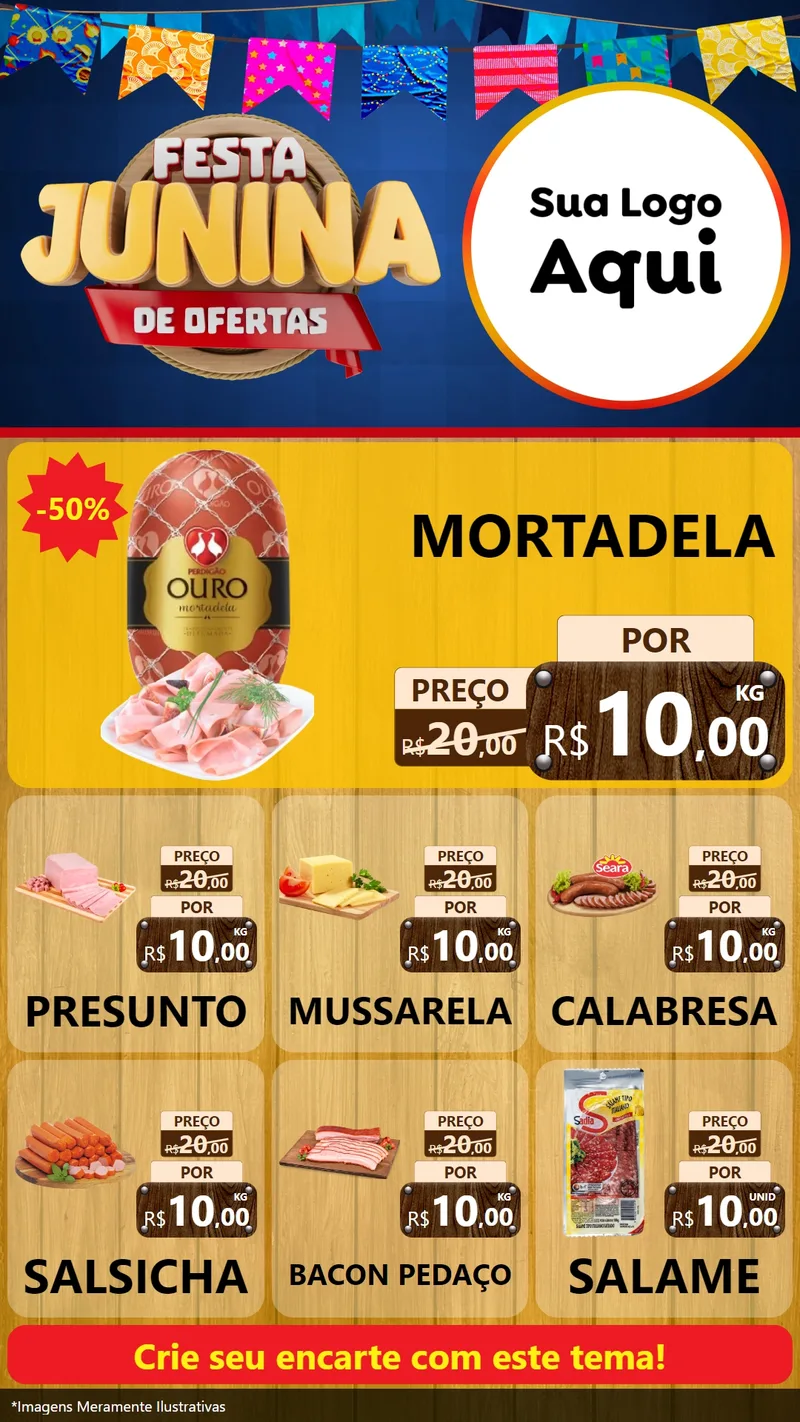 Modelo de Rede Social para Stories com o tema Festa Junina de Ofertas para Frios e Laticínios