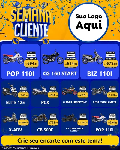 Modelo de Rede Social para Feed Instagram com o tema Semana do Cliente para Concessionaria de Motos