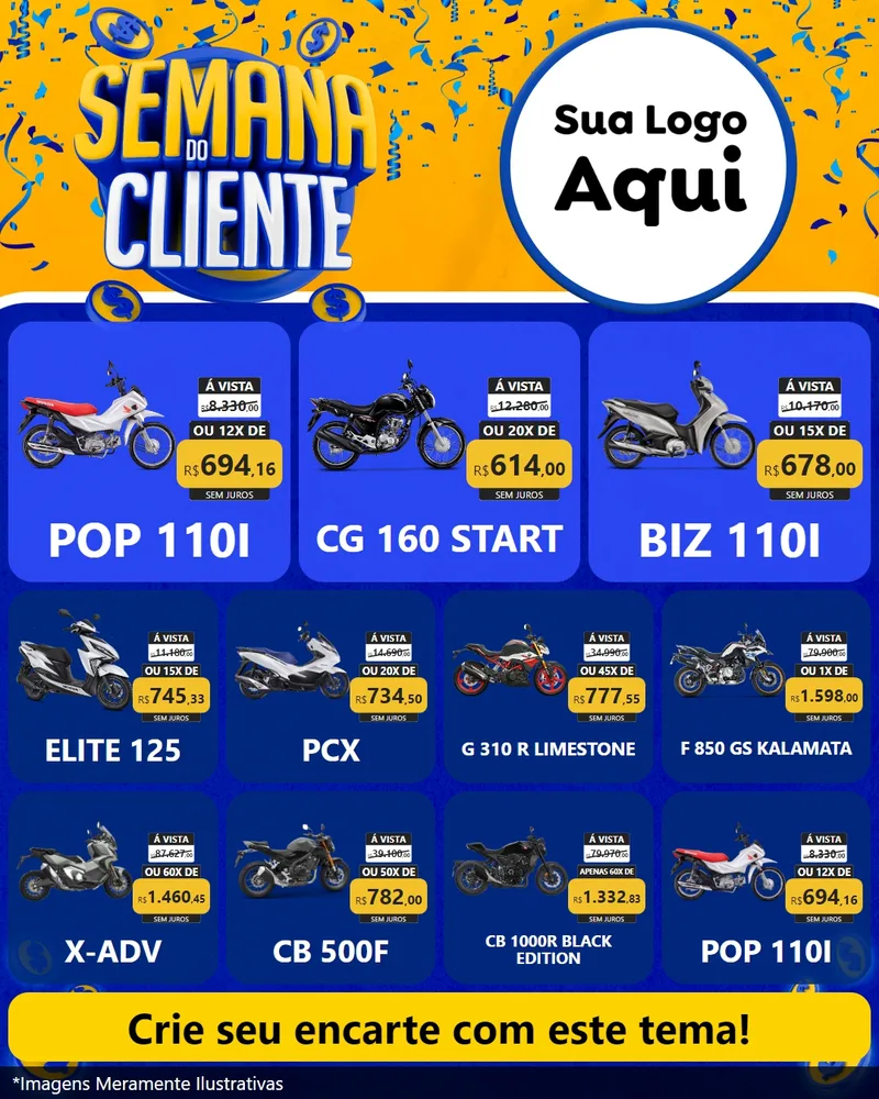 Modelo de Rede Social para Feed Instagram com o tema Semana do Cliente para Concessionaria de Motos