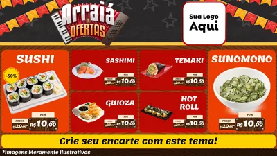 Modelo de TV para TV Horizontal com o tema Arraiá de Ofertas - Junina para Comida japonesa