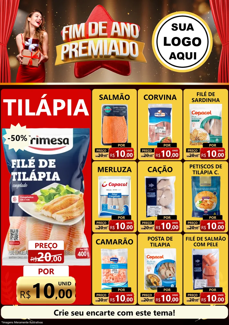Modelo de Encarte para Encarte A4 Vertical com o tema Fim de Ano Premiado para Peixaria