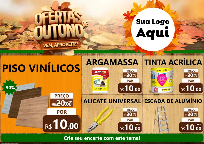 Modelo de Encarte para Encarte A4 Horizontal com o tema Ofertas de Outono - Vem, Aproveite! para Material para Construção