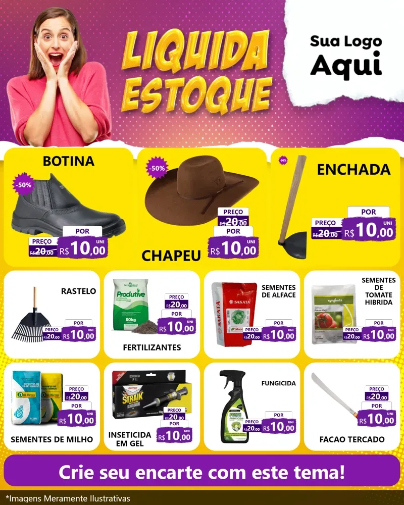Modelo de Rede Social para Feed Instagram com o tema Liquida estoque para Agropecuária