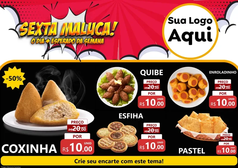 Modelo de Encarte para Encarte A4 Horizontal com o tema Sexta Maluca! para Salgadaria
