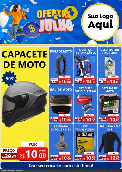 Modelo de Encarte para Encarte A4 Vertical com o tema Ofertas de Julho para Moto peças