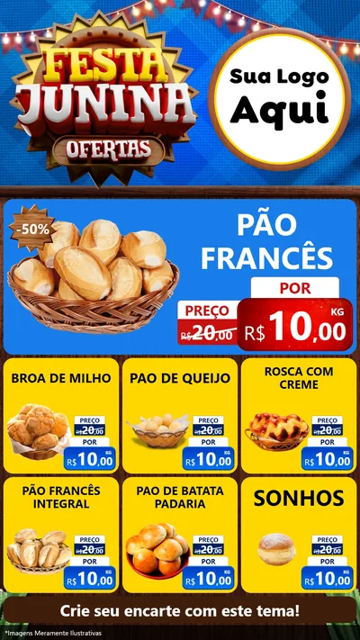 Modelo de Rede Social para Stories com o tema Festa Junina Ofertas para Padaria