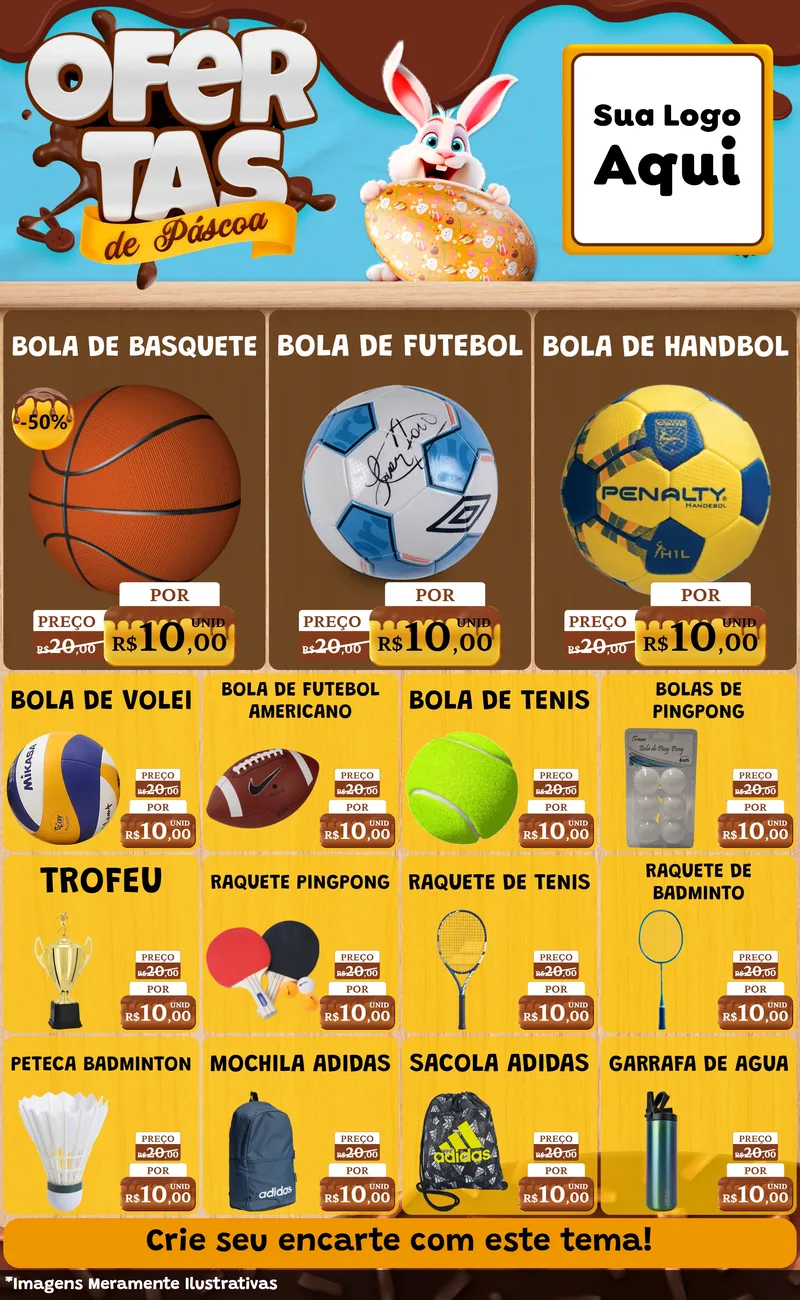 Modelo de Encarte para Encarte Grande com o tema Ofertas de Páscoa para Artigos Esportivos