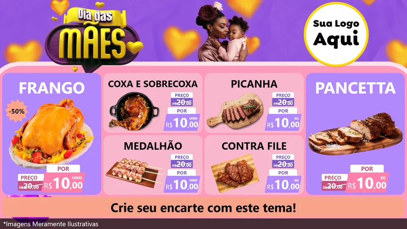 Modelo de TV para TV Horizontal com o tema Dia das Mães para Assados