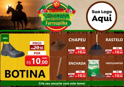 Modelo de Encarte para Encarte A4 Horizontal com o tema Especial Semana Farroupilha para Agropecuária