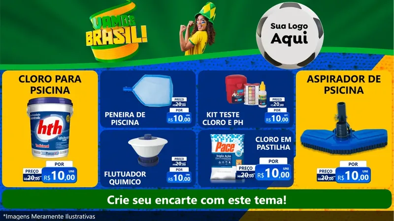 Modelo de TV para TV Horizontal com o tema Vamos Brasil - Copa para Produtos para Piscina