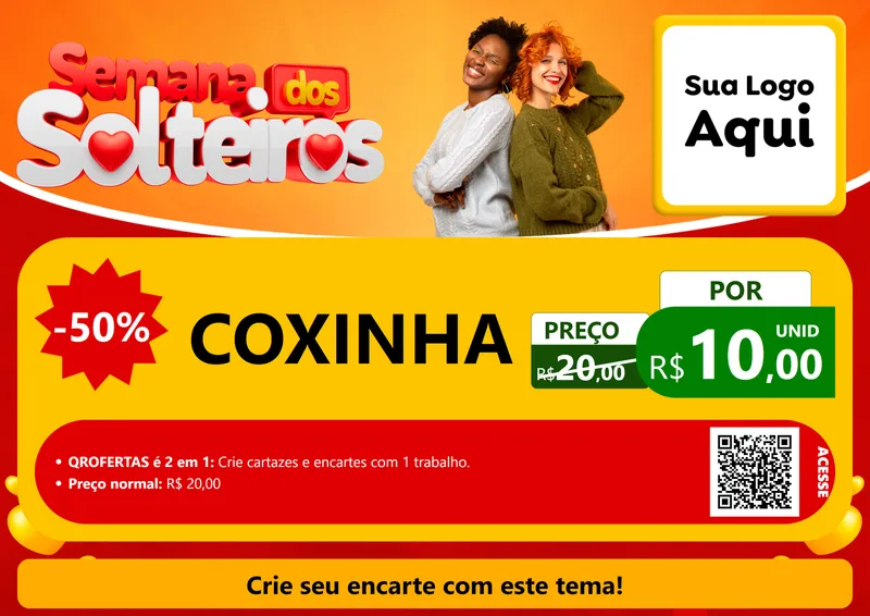 Modelo de Cartaz para Cartaz A4 Horizontal com o tema Semana dos Solteiros para Salgadaria