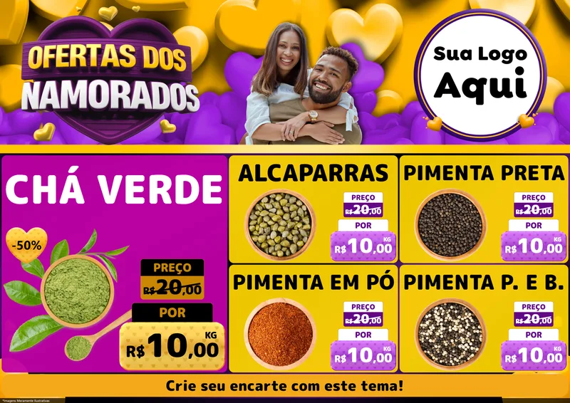 Modelo de Encarte para Encarte A4 Horizontal com o tema Oferta Dos Namorados para Produtos Naturais