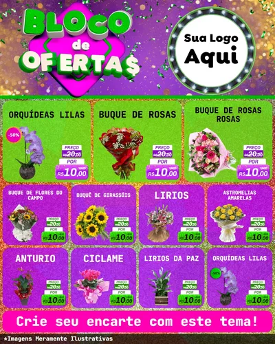 Modelo de Rede Social para Feed Instagram com o tema Bloco de Ofertas para Floricultura e jardim