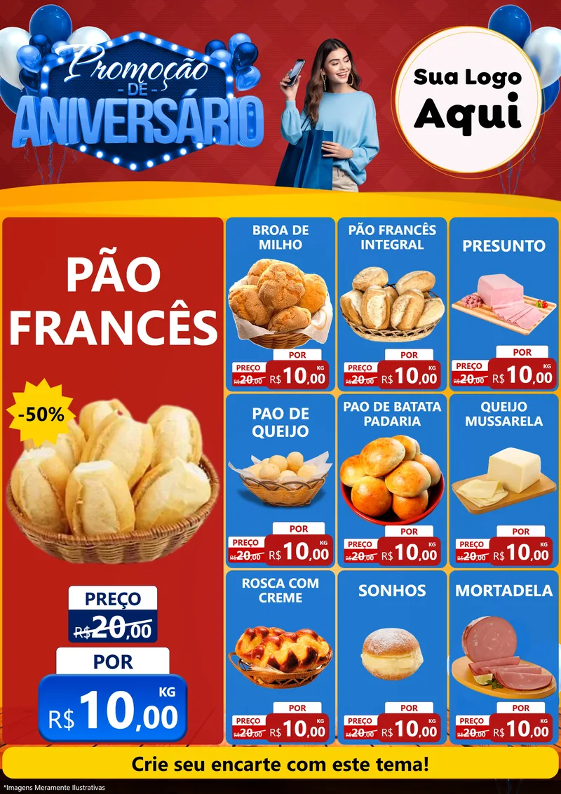 Modelo de Encarte para Encarte A4 Vertical com o tema Promoção de Aniversário para Padaria