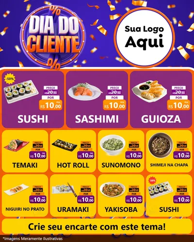 Modelo de Rede Social para Feed Instagram com o tema Dia do Cliente para Comida japonesa