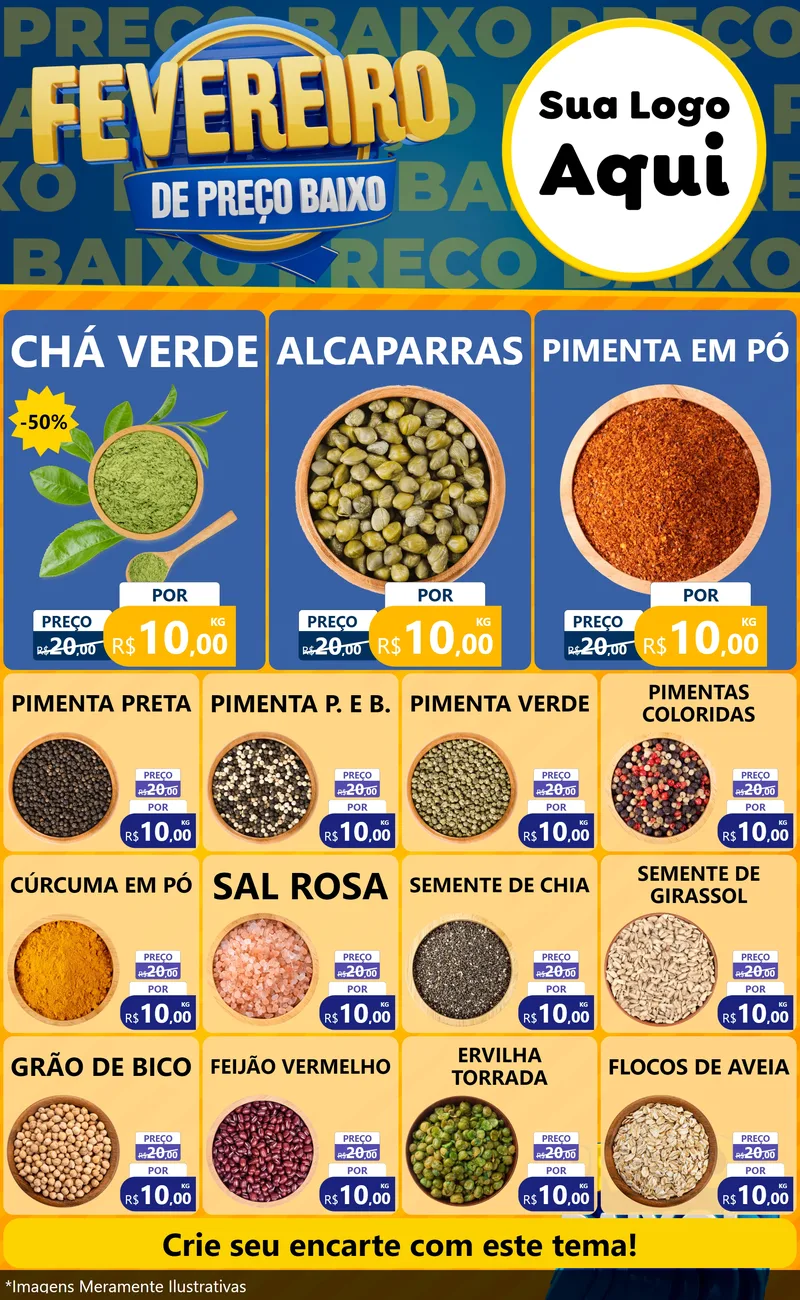 Modelo de Encarte para Encarte Grande com o tema Fevereiro de Preço Baixo para Produtos Naturais