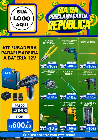 Modelo de Encarte para Encarte A4 Vertical com o tema Dia Da Proclamação da República para Maquinas e Ferramentas