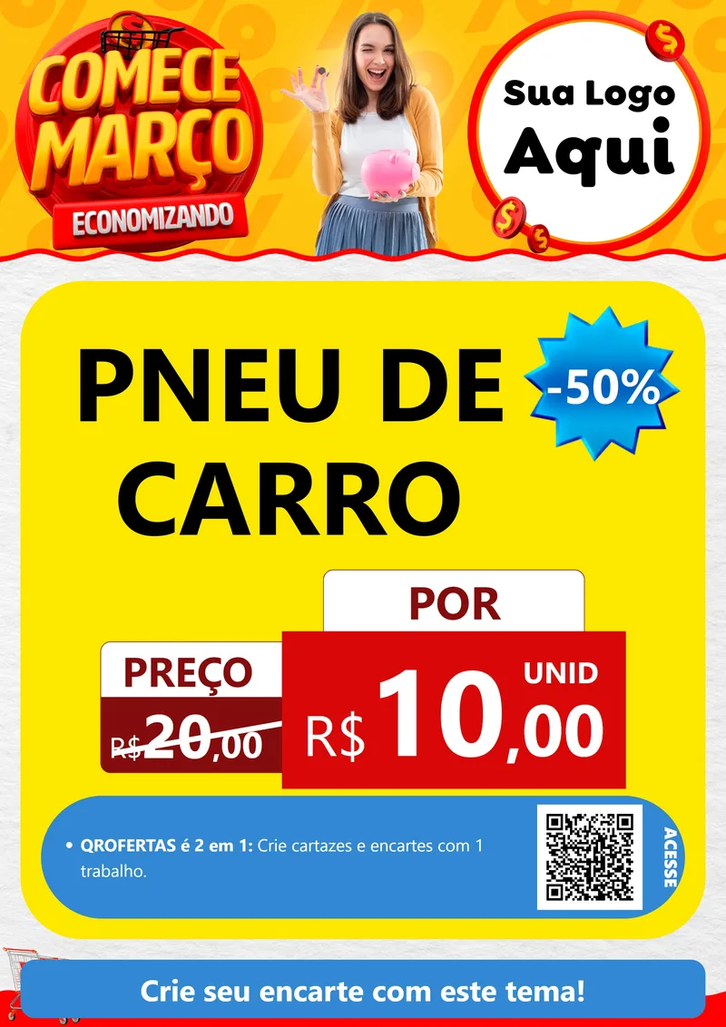 Modelo de Cartaz para Cartaz A4 Vertical com o tema Comece Março Economizando para Auto peças