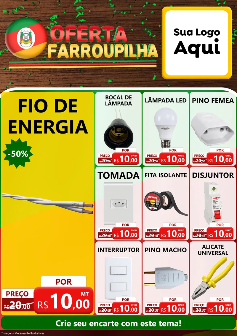 Modelo de Encarte para Encarte A4 Vertical com o tema Oferta Farroupilha para Materiais Elétricos