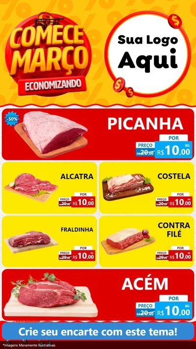 Modelo de TV para TV Vertical com o tema Comece Março Economizando para Açougue