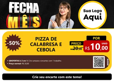 Modelo de Cartaz para Cartaz A4 Horizontal com o tema Fecha Mês para Pizzaria
