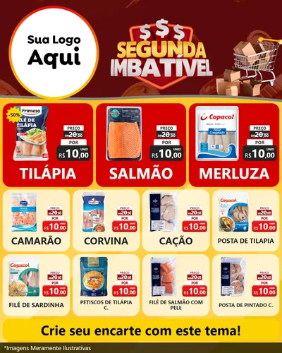 Modelo de Rede Social para Feed Instagram com o tema Segunda Imbatível para Peixaria