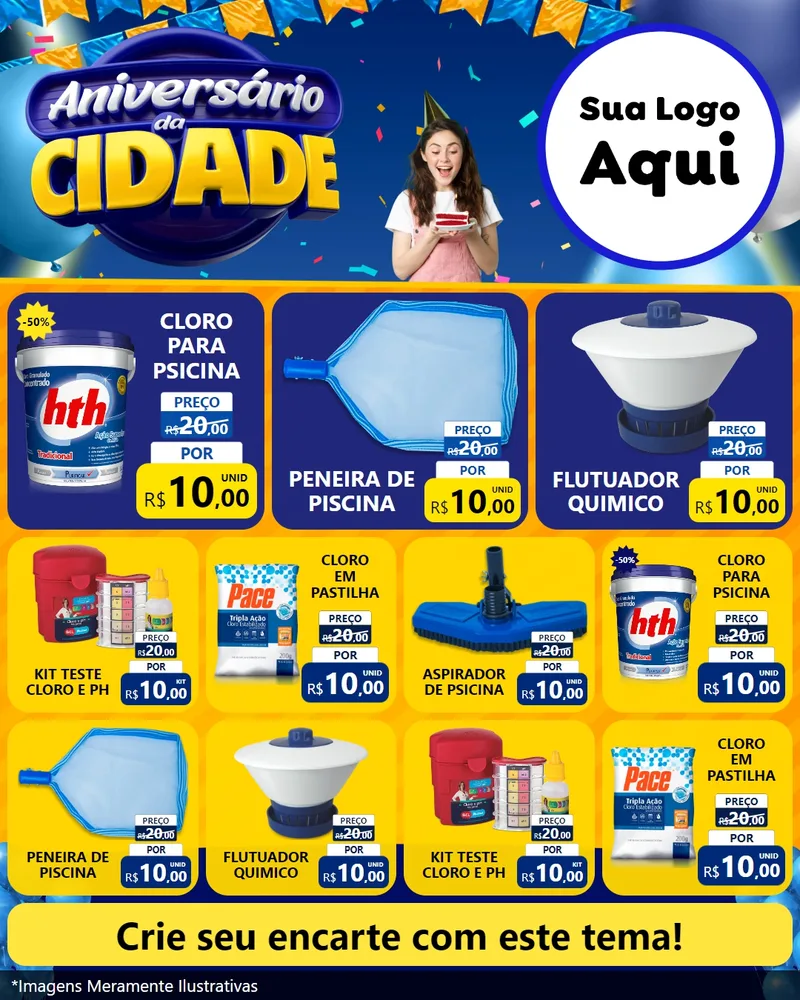 Modelo de Rede Social para Feed Instagram com o tema Aniversário da Cidade para Produtos para Piscina