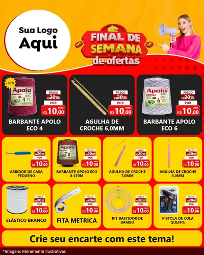 Modelo de Rede Social para Feed Instagram com o tema Final de Semana de Ofertas para Armarinho e Aviamentos