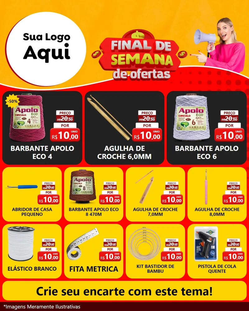 Modelo de Rede Social para Feed Instagram com o tema Final de Semana de Ofertas para Armarinho e Aviamentos