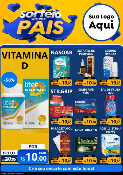 Modelo de Encarte para Encarte A4 Vertical com o tema Sorteio Dia dos Pais para Farmácia