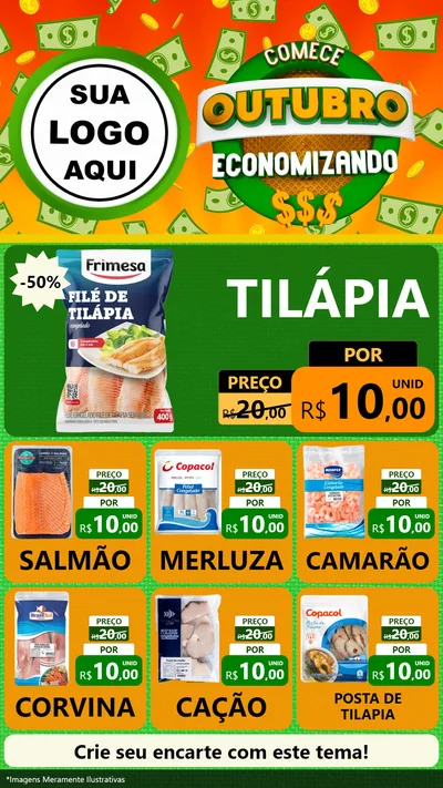 Modelo de Rede Social para Stories com o tema Comece Outubro Economizando para Peixaria