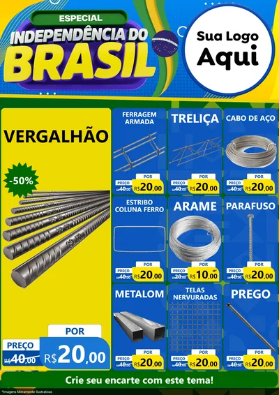 Modelo de Encarte para Encarte A4 Vertical com o tema Especial Independência do Brasil para Ferragens